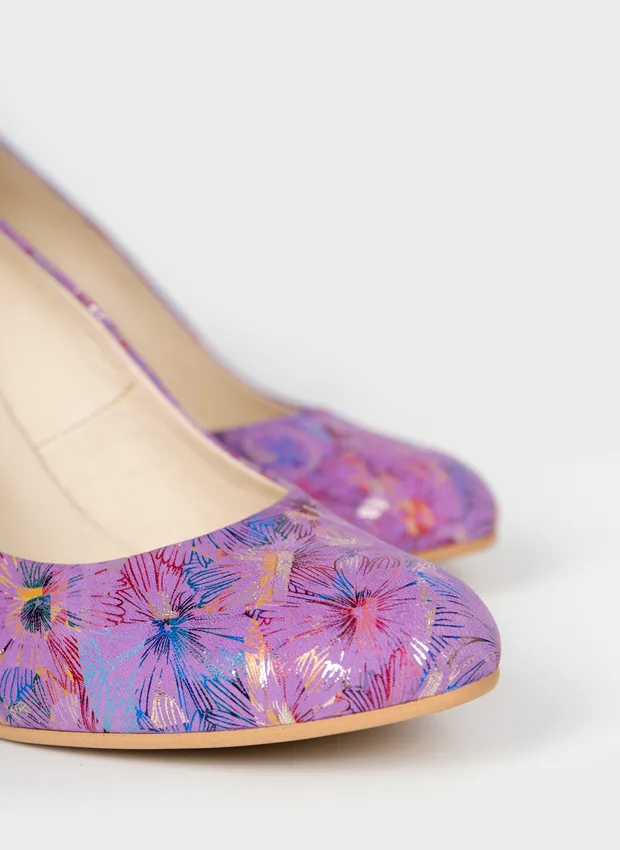 kwiatowe czółenka na słupku - skóra naturalna - model 042 - kolor