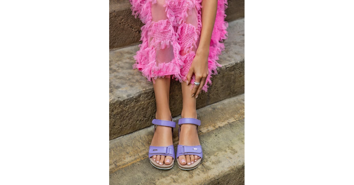 sandały na korku - skóra naturalna - model 343 - kolor wrzosowy