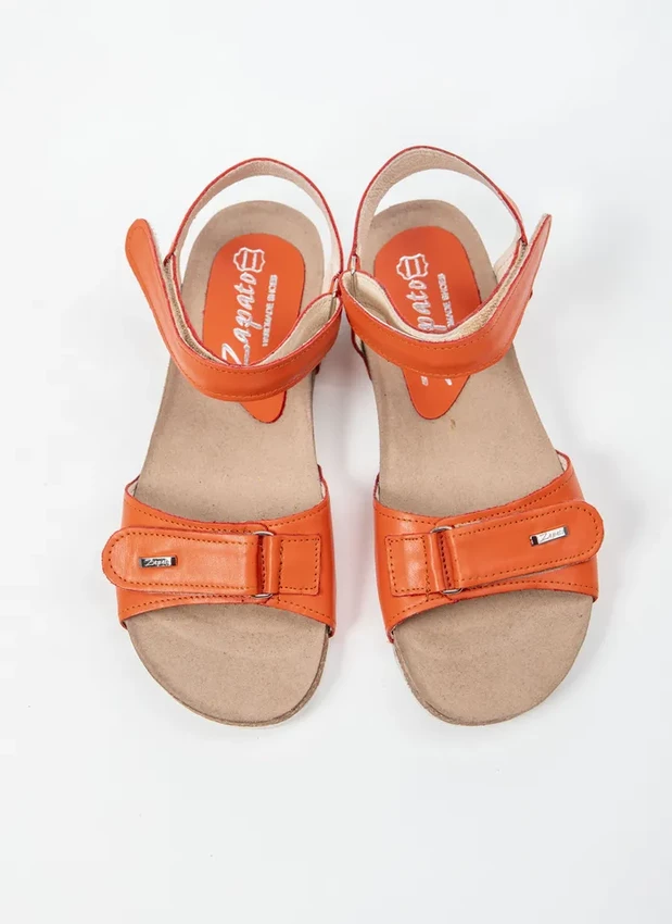 sandały na korku - skóra naturalna - model 343 - kolor grejpfrut