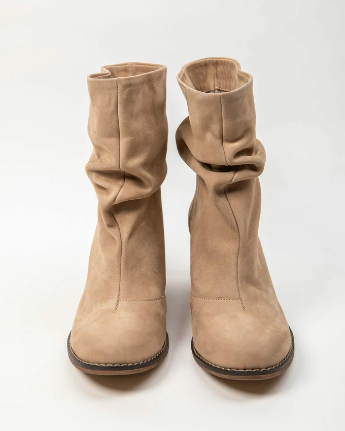 nubukowe botki z marszczoną cholewką - skóra naturalna - model 456