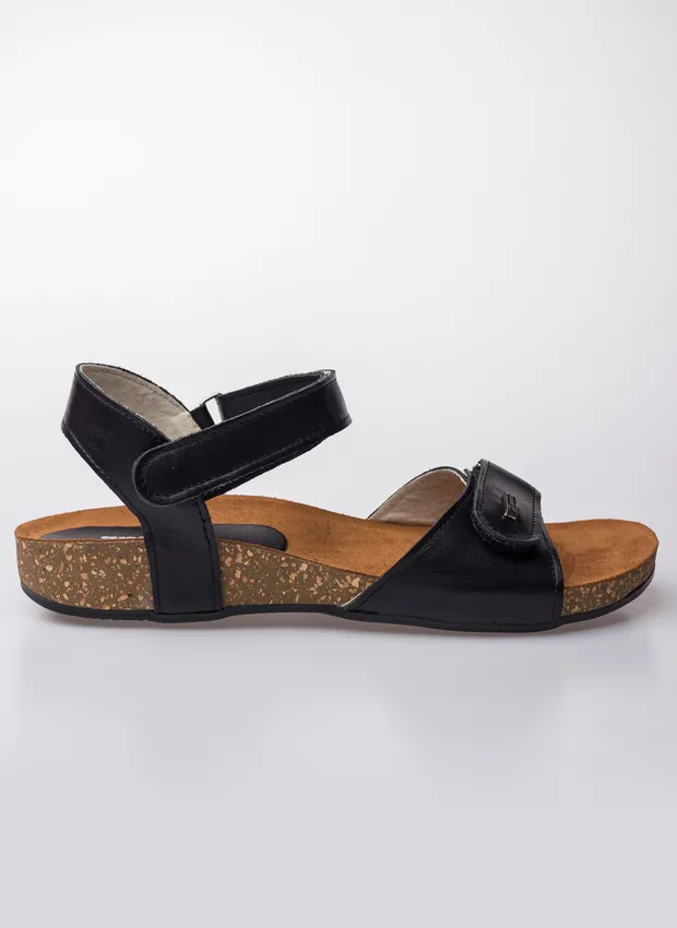 sandały na korku - skóra naturalna - model 343 - kolor czarny lico