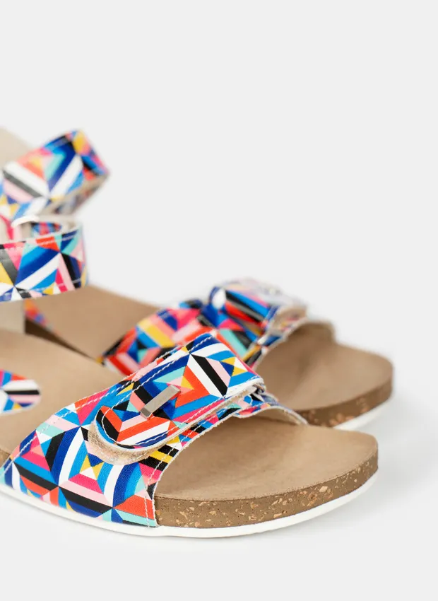 sandały na korku - skóra naturalna - model 343 - kolor kalejdoskop
