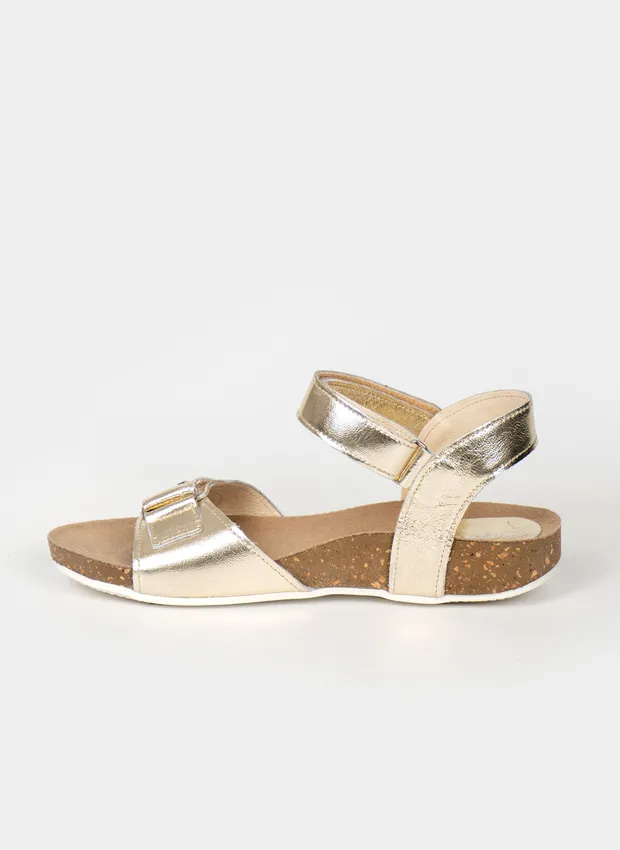 sandały na korku - skóra naturalna - model 343 - kolor złoty - ZAPATO