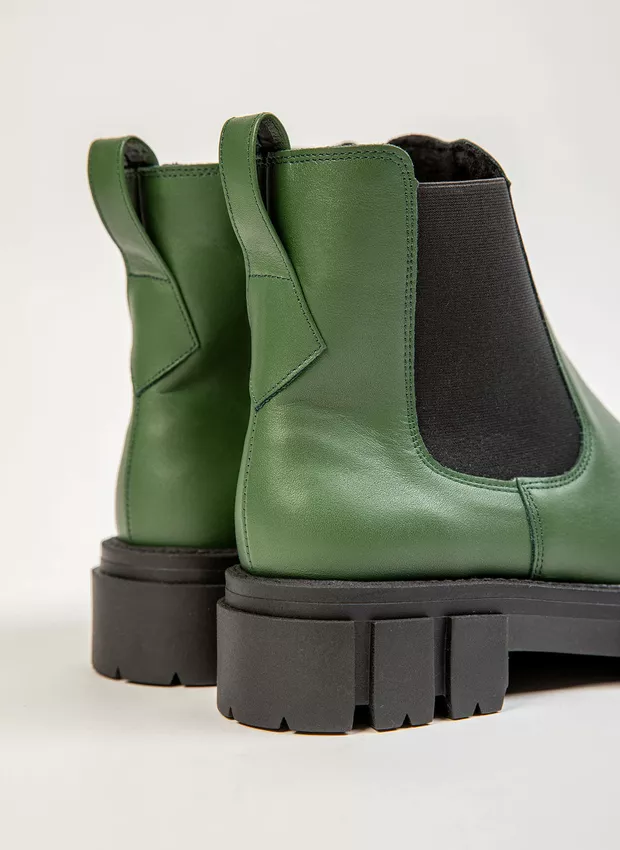 オリーブ ocieplane sztyblety na grubej podeszwie - skóra naturalna - model