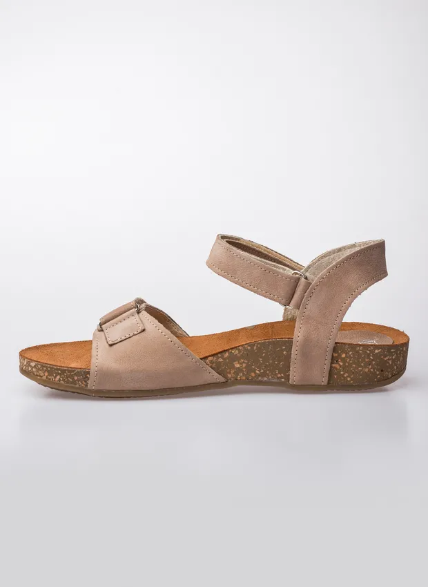 sandały na korku - skóra naturalna - model 343 - kolor latte - ZAPATO